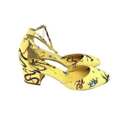 Giannico Italy Yellow Brighton Printed Ankle Block Shoes
