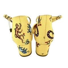 Giannico Italy Yellow Brighton Printed Ankle Block Shoes