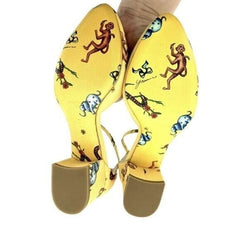 Giannico Italy Yellow Brighton Printed Ankle Block Shoes
