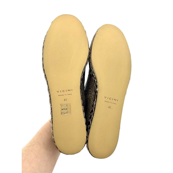 Vicini Tapeet Gold Leather Loafer Flats