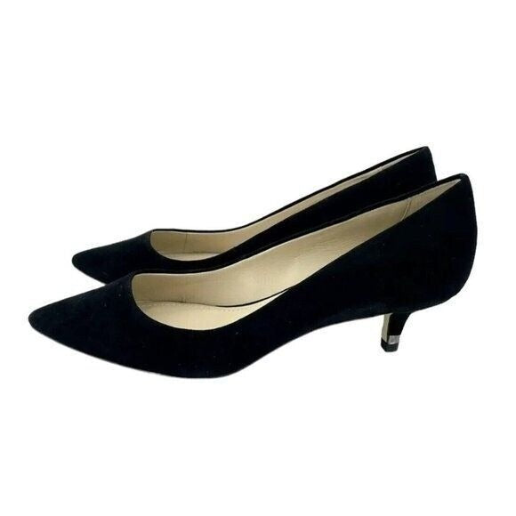 DKNY Diana Pointed Toe Kitten Heel Black Suede Leather Pumps