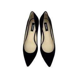 DKNY Diana Pointed Toe Kitten Heel Black Suede Leather Pumps