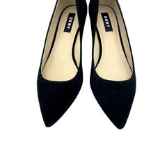 DKNY Diana Pointed Toe Kitten Heel Black Suede Leather Pumps