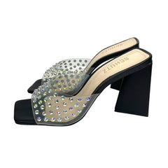 Schutz Black Crystal Clear Slip On Sandals