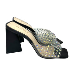 Schutz Black Crystal Clear Slip On Sandals