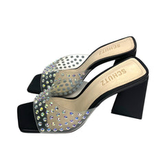 Schutz Black Crystal Clear Slip On Sandals