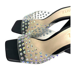 Schutz Black Crystal Clear Slip On Sandals