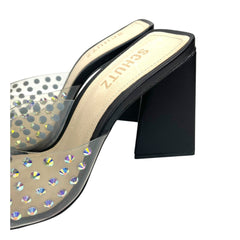 Schutz Black Crystal Clear Slip On Sandals