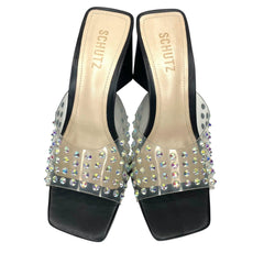 Schutz Black Crystal Clear Slip On Sandals