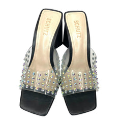 Schutz Black Crystal Clear Slip On Sandals