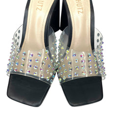 Schutz Black Crystal Clear Slip On Sandals