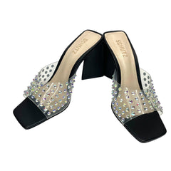Schutz Black Crystal Clear Slip On Sandals