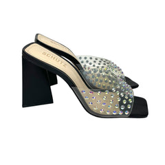 Schutz Black Crystal Clear Slip On Sandals
