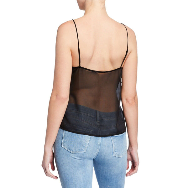 J Brand Lucy Black Silk & Velvet Cami Tank Top