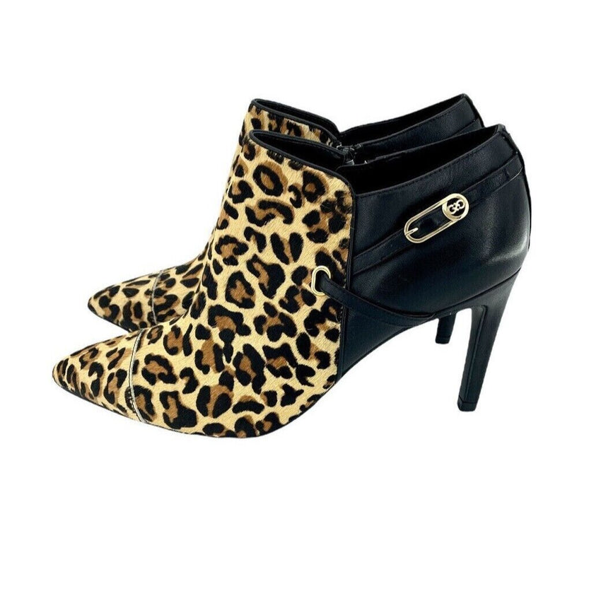 Cole Haan Jasmine Leopard Print Black Leather Calfhair Booties