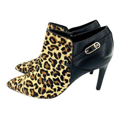 Cole Haan Jasmine Leopard Print Black Leather Calfhair Booties
