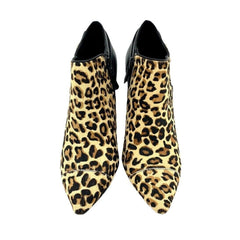Cole Haan Jasmine Leopard Print Black Leather Calfhair Booties