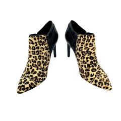 Cole Haan Jasmine Leopard Print Black Leather Calfhair Booties