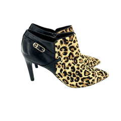 Cole Haan Jasmine Leopard Print Black Leather Calfhair Booties