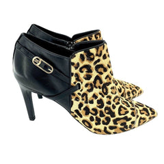 Cole Haan Jasmine Leopard Print Black Leather Calfhair Booties