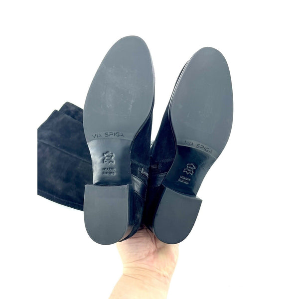 Via Spiga Black Suede Leather Tall Riding Boots