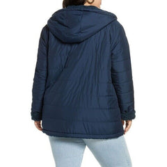 Halogen Reversible Blue Coat Jacket Quilted Faux Fur
