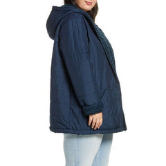 Halogen Reversible Blue Coat Jacket Quilted Faux Fur