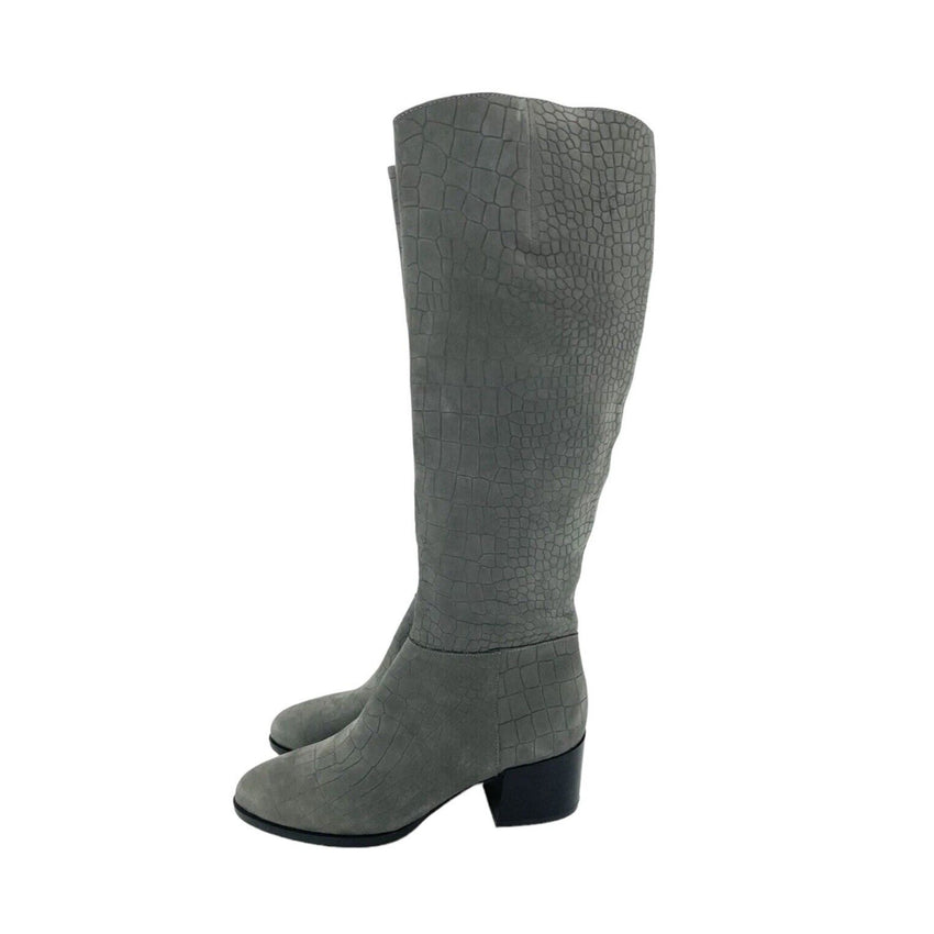 Sam Edelman Joelle Grey Croc Embossed Suede Leather Knee High Boots