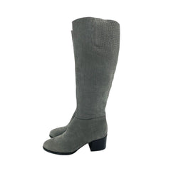 Sam Edelman Joelle Grey Croc Embossed Suede Leather Knee High Boots