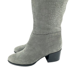 Sam Edelman Joelle Grey Croc Embossed Suede Leather Knee High Boots