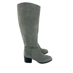 Sam Edelman Joelle Grey Croc Embossed Suede Leather Knee High Boots
