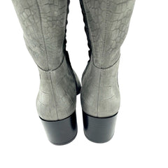 Sam Edelman Joelle Grey Croc Embossed Suede Leather Knee High Boots