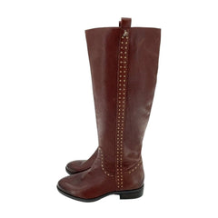 Sam Edelman Soft Studded Leather Tall Riding Boots Redwood Brown