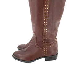 Sam Edelman Soft Studded Leather Tall Riding Boots Redwood Brown