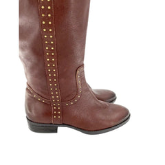 Sam Edelman Soft Studded Leather Tall Riding Boots Redwood Brown