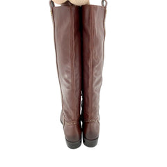 Sam Edelman Soft Studded Leather Tall Riding Boots Redwood Brown