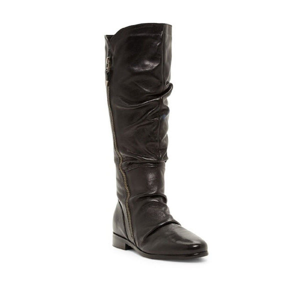 Catherine Malandrino Black Smocked Leather Tall Boots