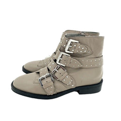 Topshop Paige Beige Leather Studded Buckle Straps Ankle Boots