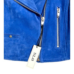 SL8 BlankNYC Blue Suede Leather Moto Jacket - PRE-OWNED
