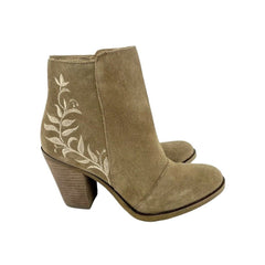 Lucky Brand Embroidered Suede Leather Ankle Boots
