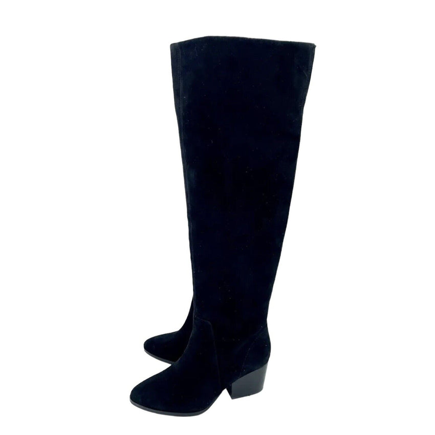 Vince Camuto Nestel Black Suede Leather  Block Heel Knee High Boots