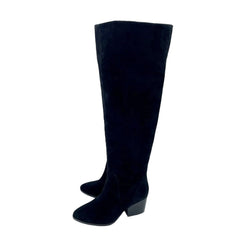 Vince Camuto Nestel Black Suede Leather  Block Heel Knee High Boots