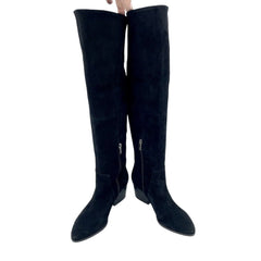 Vince Camuto Nestel Black Suede Leather  Block Heel Knee High Boots