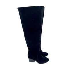 Vince Camuto Nestel Black Suede Leather  Block Heel Knee High Boots