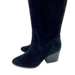 Vince Camuto Nestel Black Suede Leather  Block Heel Knee High Boots
