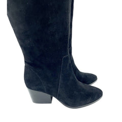 Vince Camuto Nestel Black Suede Leather  Block Heel Knee High Boots