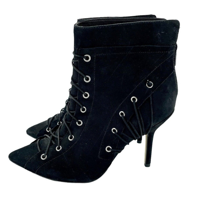 Catherine Malandrino Black Suede Leather Lace Up Detail Ankle Booties
