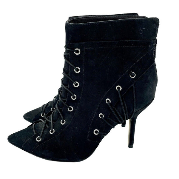 Catherine Malandrino Black Suede Leather Lace Up Detail Ankle Booties