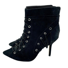 Catherine Malandrino Black Suede Leather Lace Up Detail Ankle Booties