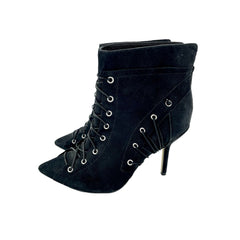 Catherine Malandrino Black Suede Leather Lace Up Detail Ankle Booties